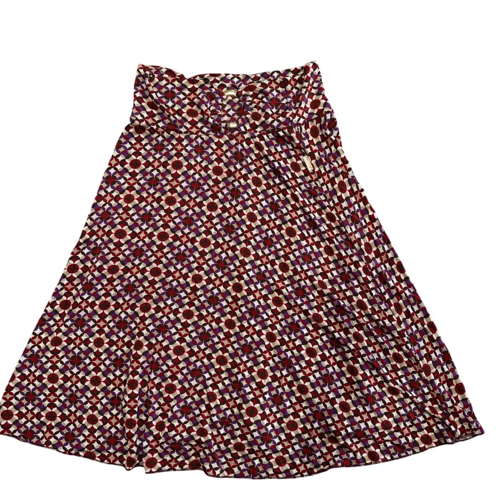Artigli Made in Italy Geometric Print Midi Skirt Burgundy Purple Gold Ring